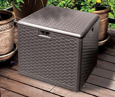 Gray 28-Gallon Resin Wicker Storage Deck Box with Strap Lid