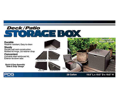 Gray 28-Gallon Resin Wicker Storage Deck Box with Strap Lid