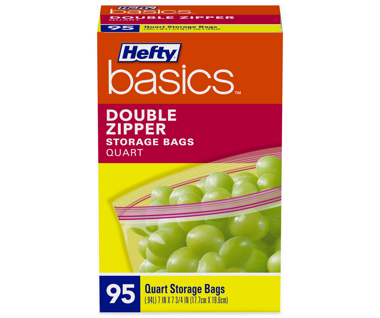 Hefty Basics 1-Quart Double Zipper Storage Bags, 95-Count