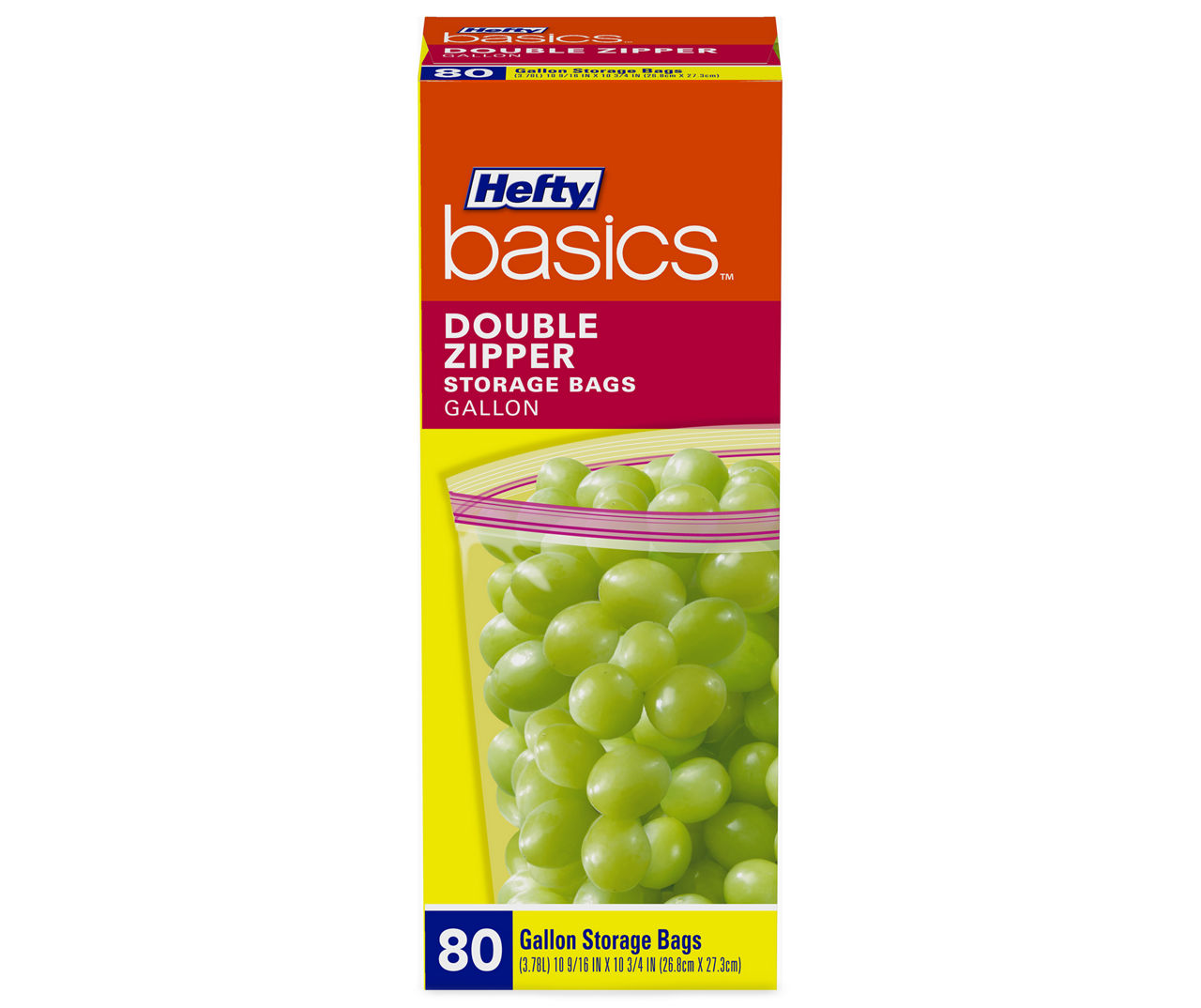 Hefty Basics 1-Gallon Double Zipper Storage Bags, 80-Count