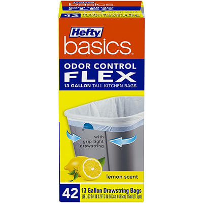 Hefty� Basics� Odor Control Flex 13 Gallon Tall Kitchen Drawstring Bags 42 ct Lemon Scent Box