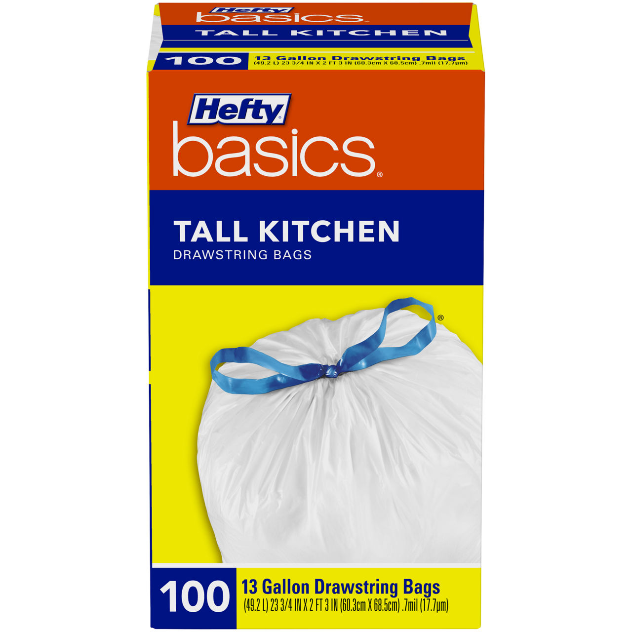Hefty Basics Hefty Basics 13 Gallon Tall Kitchen Drawstring Bags 100 ct Box
