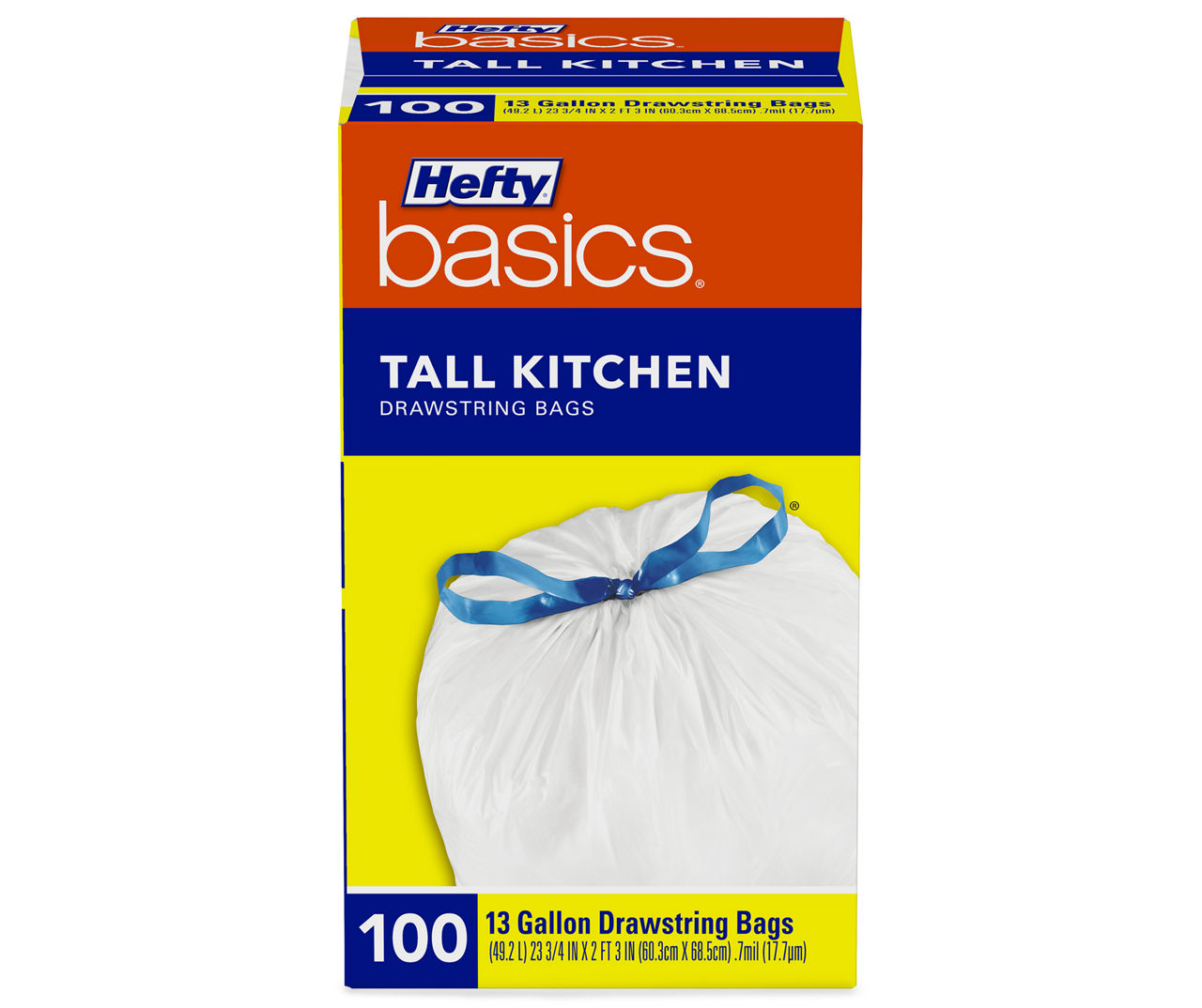 Hefty Basics Tall Kitchen 13 Gallon Drawstring Bags 100 Ct Box