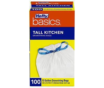 Hefty Basics 13 Gallon Tall Kitchen Drawstring Bags 100 ct Box