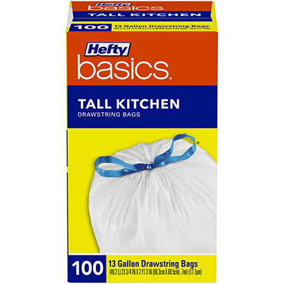 Hefty Basics 13 Gallon Tall Kitchen Drawstring Bags 100 ct Box