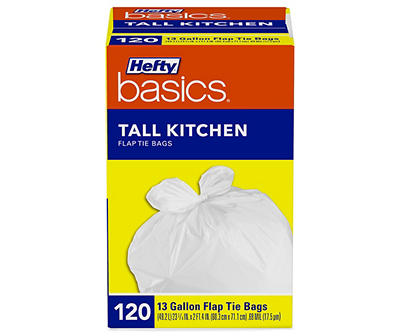 Hefty Basics 13 Gallon Tall Kitchen Flap Tie Bags 120 ct Box