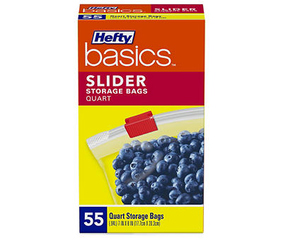 Hefty Basics 1-Quart Slider Storage Bags, 55-Count