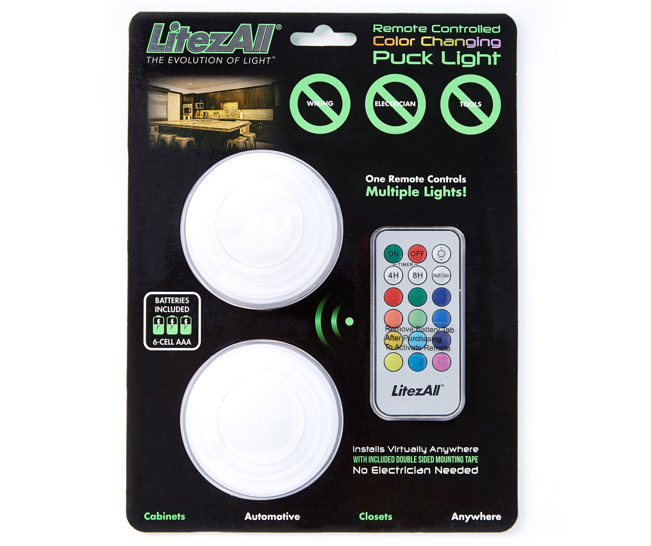 Promier Products LitezAll COB LED Color-Changing Puck 2-Pack