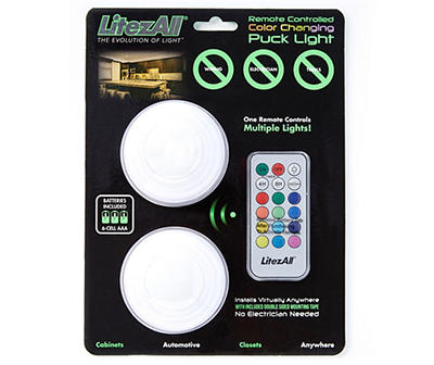 Promier Products LitezAll COB LED Color-Changing Puck 2-Pack