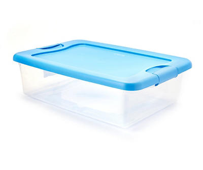 Clear & Summer Blue Latching Storage Tote, 32-Qt.
