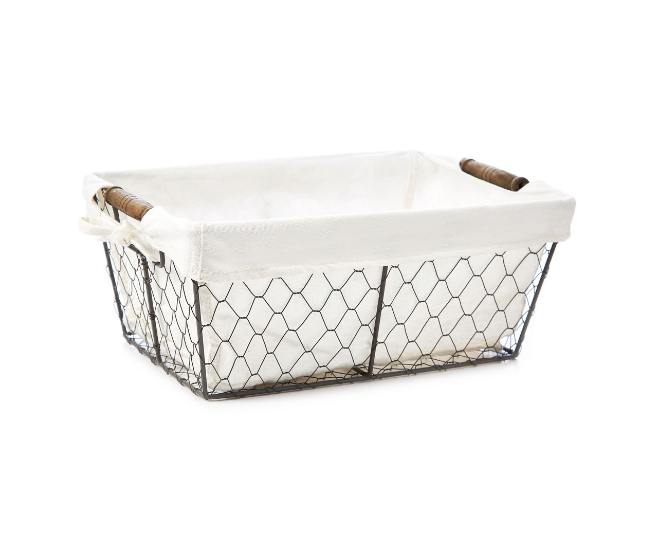 Gray Graphite Chicken Wire Shallow Storage Bins with Fabric Liner Big
