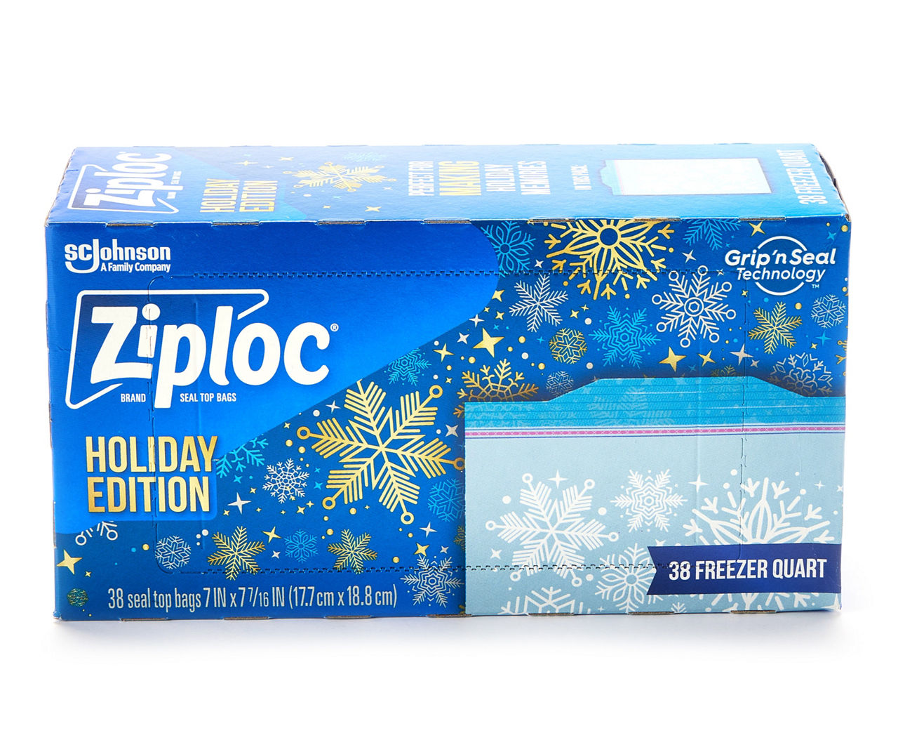 Ziploc Holiday Freezer Bags, Quart, 38-Count