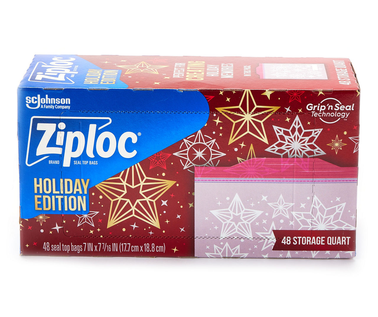 Ziploc Holiday Limited Edition Festive Designs Reusable Storage Quart Bags  - 24 Count