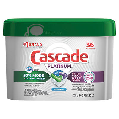 Cascade Platinum ActionPacs Dishwasher Detergent, Fresh Scent, 36 Count