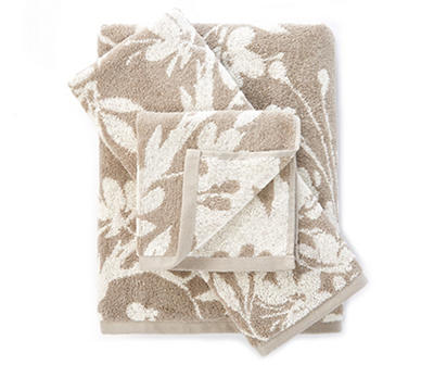 Aprima Cashmere Tan Flowers Double Jacquard Towels