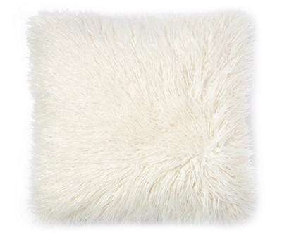 Ivory Mongolian Faux Fur Oversize Throw Pillow