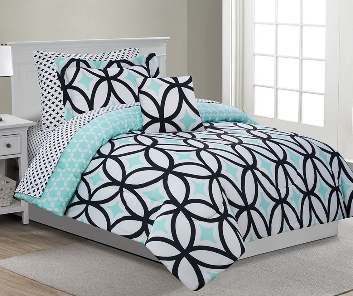 Just Home Just Home Patricia Mint & Black Reversible Comforter Sets