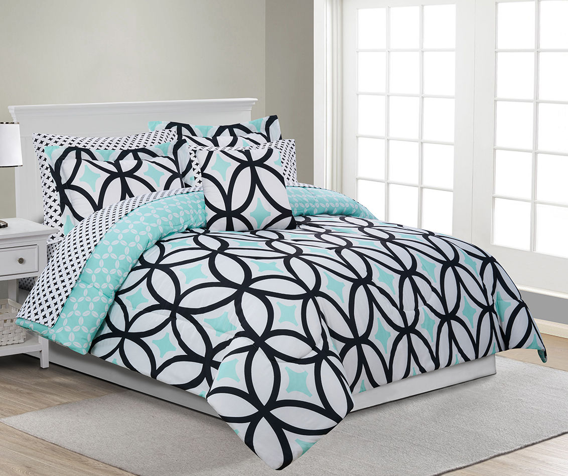 teal and black bedding