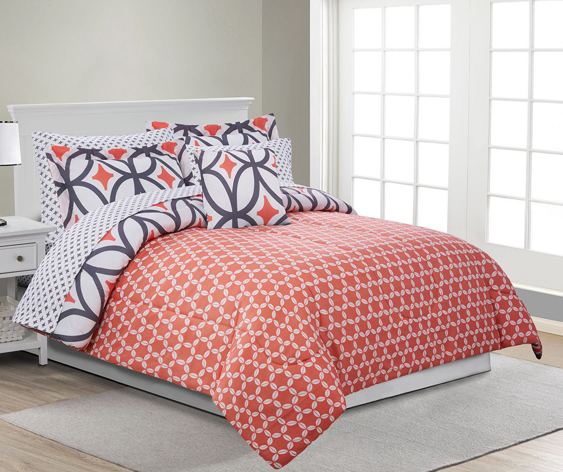 Just Home Just Home Patricia Coral & Gray Reversible Comforter Sets