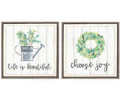 "Life is Beautiful, Choose Joy" Rustic Floral 2-Piece Wall Canvas Set