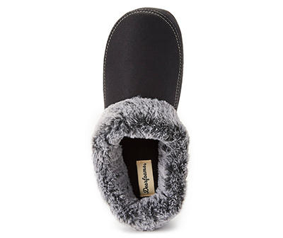 Women's Black Clog Slippers with Fur Cuff