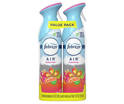 Febreze Odor-Eliminating Air Freshener, with Gain Scent, Island Fresh, Pack of 2, 8.8 fl oz each