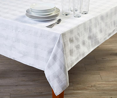 White & Silver Plaid Woven Lurex Fabric Tablecloths