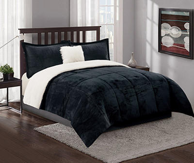 Living Colors Dark Gray & Sherpa 4-Piece Reversible  Comforter Sets