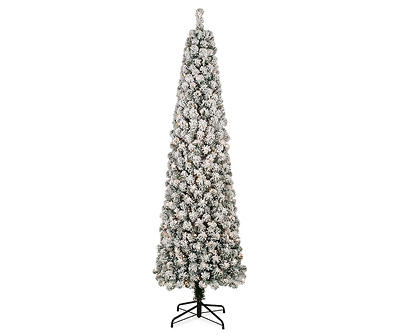 7' Sun Valley Flocked Pencil Pre-Lit LED Artificial Christmas Tree with Clear Lights