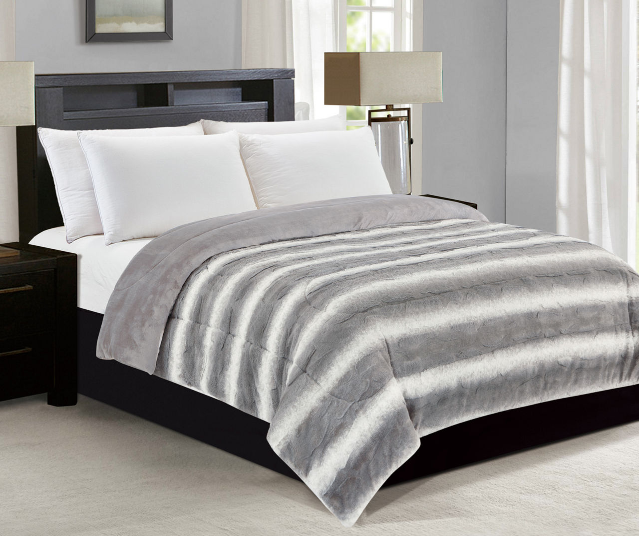 Living Colors Gray Ombré Full/Queen Reversible Faux Fur Comforter | Big ...