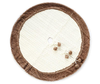 Cream Cable Knit & Faux Fur Tree Skirt, (48")