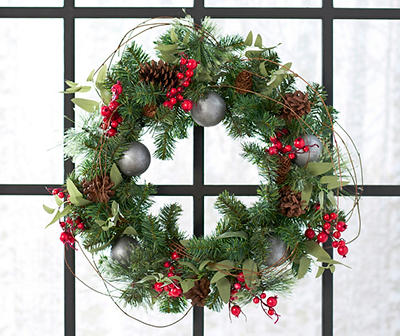 Winter Wonder Lane Ornament Branch Pinecone & Berry Wreath, (24