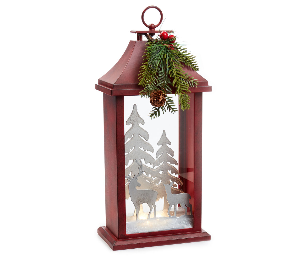 Red Forest Reindeer Scene LED Lantern