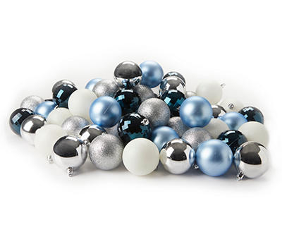 Silver, Blue & White 55-Piece Ornament Set