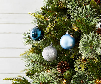 Silver, Blue & White 55-Piece Ornament Set