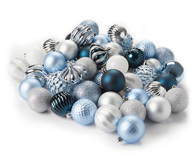Winter Wonder Lane Silver, Blue & White 60-Piece Ornament Set
