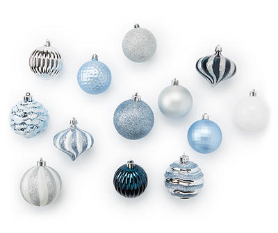 Silver, Blue & White 60-Piece Ornament Set