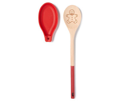 Cook Works Gingerbread Man Wooden Spoon & Spoon Rest, 2-Piece Set