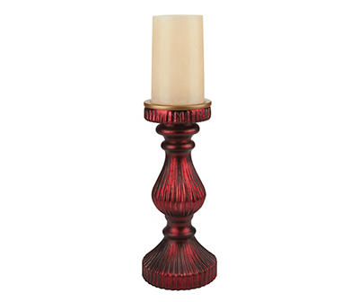 Red Vintage Glass Pillar Candle Holder, (10")