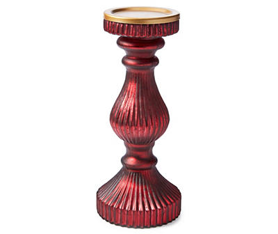 Red Vintage Glass Pillar Candle Holder, (10")