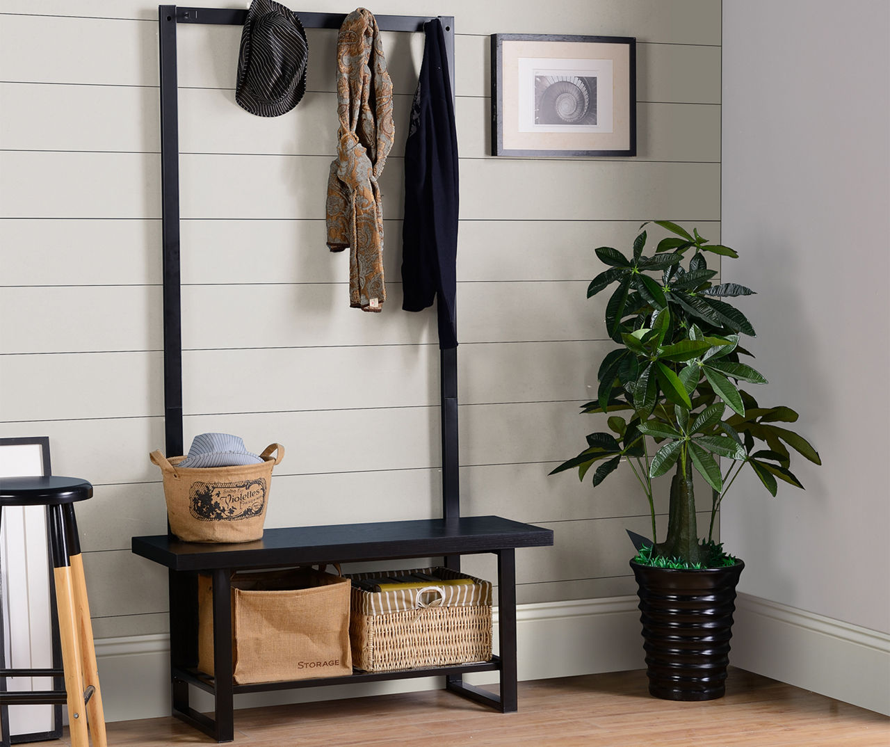 Black Modern Hall Tree with Bench Big Lots