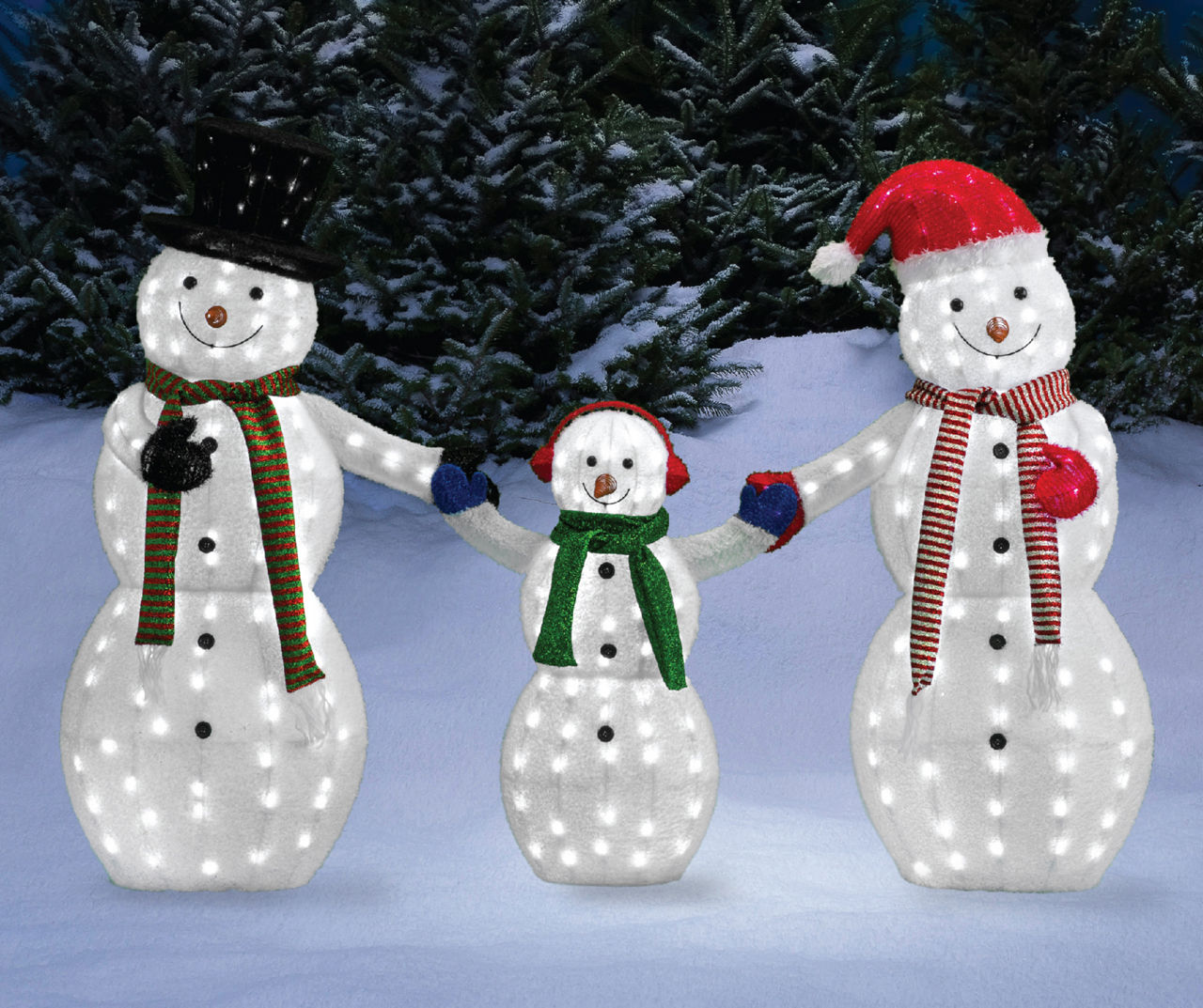 Winter Wonder Lane Light-Up LED Snowman Family, 3-Piece Set | Big Lots
