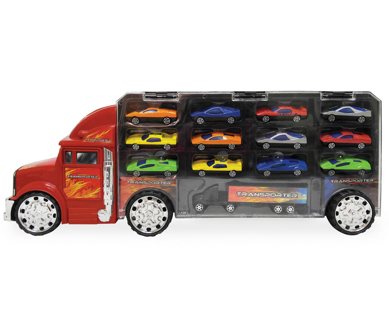 Transporter Truck Carrying Case with Die Cast Cars, 14-Piece Set