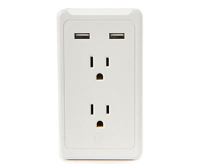 White 2-Outlet Indoor Wall Tap Charging Station