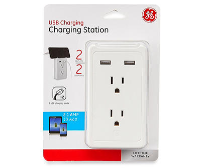 White 2-Outlet Indoor Wall Tap Charging Station
