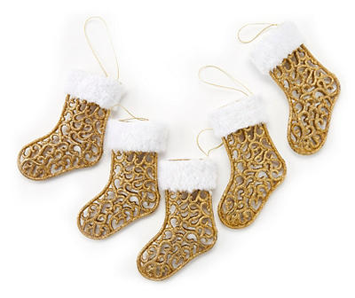 Gold Stocking 5-Count Plastic Ornament Set