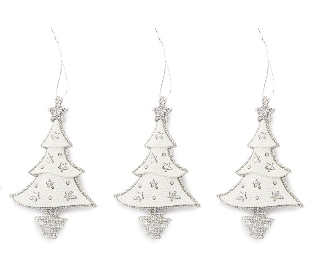 Winter Wonder Lane Silver Glitter Tree 5-Count Decorative Ornament Set ...