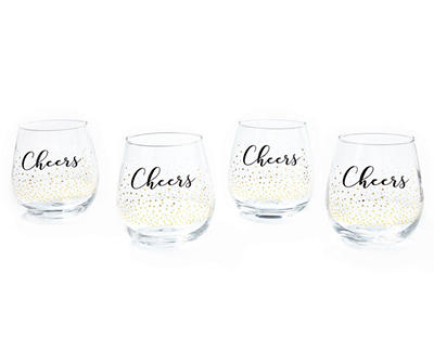 "Cheers" 4-Piece Stemless Wine Glass Set