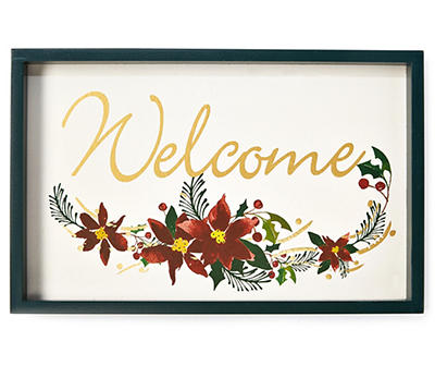 "Welcome" Poinsettia Box Plaque