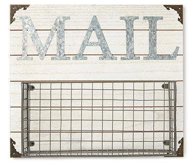 "Mail" Galvanized Whitewash Wood Wall File Pocket